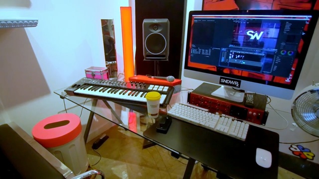 Video Reference: studio, electronic instrument, musical instrument, musical instrument accessory, entertainment, recording, synthesizer, electronic device, electronic musical instrument, sound, Person