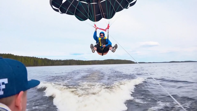 Video Reference: Parasailing, Parachute, Kite sports, Surface water sports, Water sport, Extreme sport, Towed water sport, Fun, Windsports, Wakeboarding