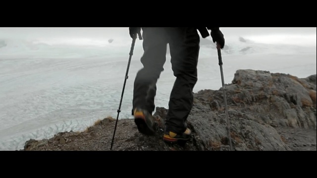 Video Reference: footwear, mountaineering, adventure, geological phenomenon, trekking pole, ice, sky, snowshoe, hiking equipment, mountaineer