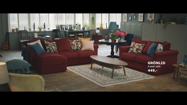 Video Reference: Living room, Couch, Furniture, Room, Interior design, Loveseat, Chair, Table, Sofa bed, Coffee table