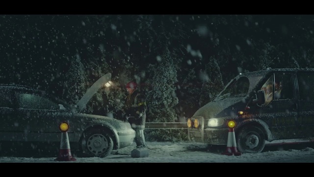 Video Reference: Darkness, Mode of transport, Vehicle, Car, Snow, Snapshot, Automotive exterior, Midnight, Lighting, Screenshot
