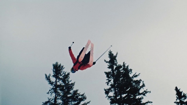 Video Reference: Red, Vehicle, Airplane, Tree, Freestyle skiing, Air show, Flight, Extreme sport, Recreation, Plant