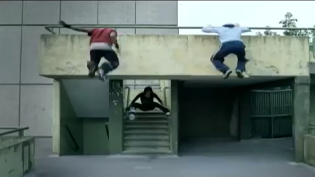 Video Reference: mode of transport, skateboarding, structure, recreation, street stunts, window, Person