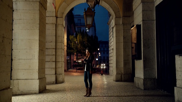 Video Reference: infrastructure, arch, light, town, street, sky, night, city, lighting, darkness, Person