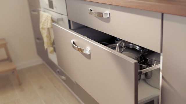 Video Reference: Drawer, Furniture, Room, Shelf, Cabinetry, Cupboard, Material property, Kitchen, Filing cabinet, Countertop, Person