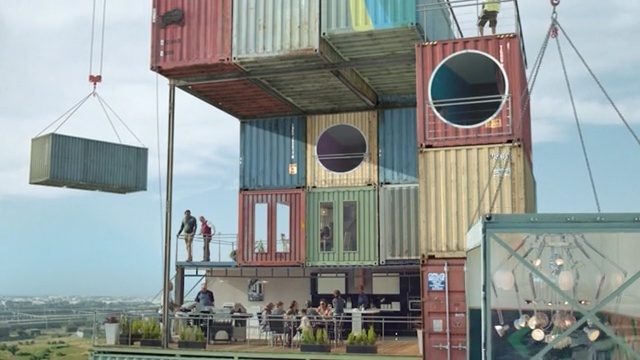 Video Reference: shipping container, building, facade, Person