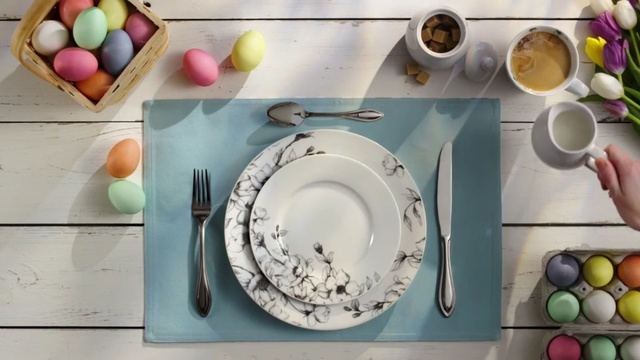 Video Reference: Dishware, Plate, Porcelain, Saucer, Placemat, Tableware, Cutlery, Tablecloth, Platter, Breakfast