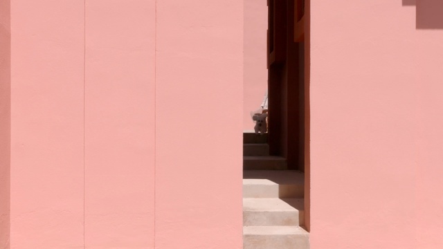 Video Reference: Pink, Red, Wall, Architecture, Line, Room, Peach, Material property, Door, Column