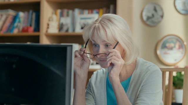Video Reference: hair, blue, human hair color, blond, girl, glasses, room, eye, sitting, organ