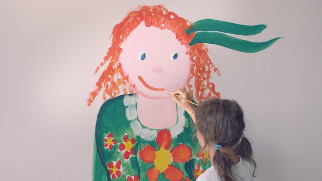 Video Reference: Green, Illustration, Pink, Toy, Doll, Forehead, Art, Child art, Textile, Child, Person