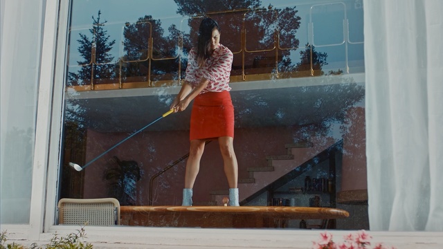 Video Reference: dress, girl, window, tree, fun, vacation, house, Person