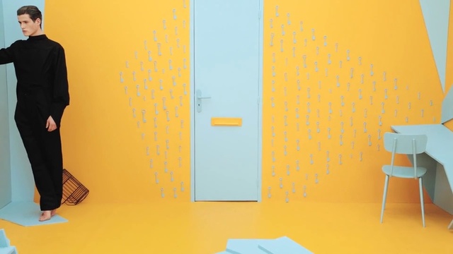 Video Reference: Yellow, Orange, Wall, Standing, Line, Room, Design, Sitting, Illustration, Graphic design