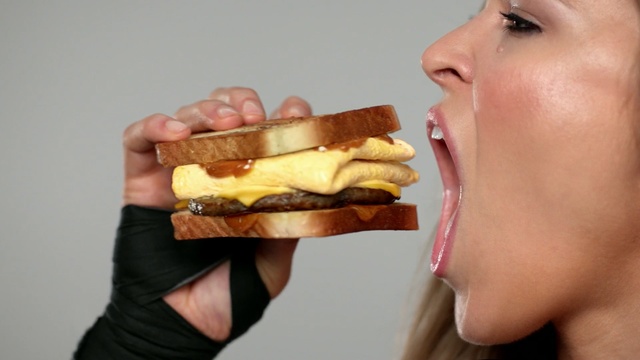 Video Reference: junk food, fast food, eating, food, hamburger, jaw, finger food