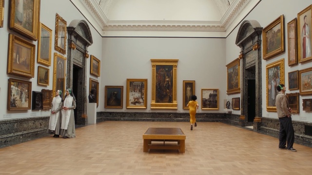 Video Reference: tourist attraction, museum, art gallery, exhibition, interior design, ceiling, estate, flooring, building, hall