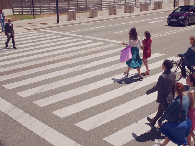Video Reference: Pedestrian crossing, Zebra crossing, Pedestrian, Road, Street, Line, Snapshot, Public space, Shadow, Infrastructure
