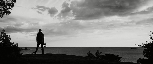 Video Reference: sky, cloud, white, black and white, monochrome photography, tree, horizon, sea, photography, atmosphere, Person
