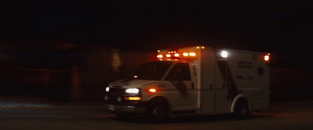 Video Reference: Vehicle, Emergency, Car, Emergency vehicle, Motor vehicle, Ambulance, Snout, Emergency service, Van, Night
