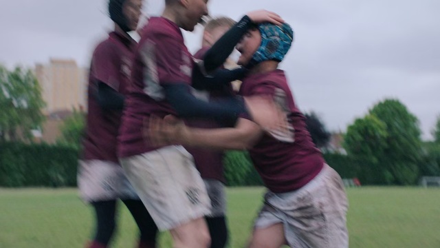 Video Reference: Fun, Interaction, Player, Recreation, Hug, Rugby, Sports, Team sport, Competition event, Sports equipment
