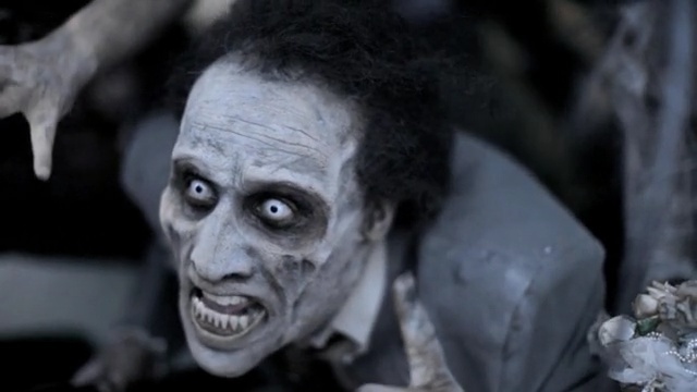 Video Reference: Forehead, Human, Fictional character, Black-and-white, Zombie, Smile, Photography, Fiction, Person