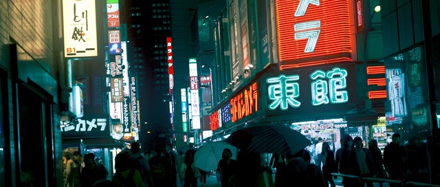 Video Reference: metropolitan area, metropolis, city, urban area, night, neon, infrastructure, neon sign, electronic signage, street