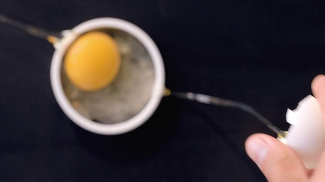 Video Reference: Egg yolk, Food, Egg white, Dish, Hand, Ingredient, Egg