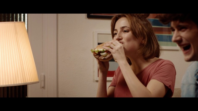 Video Reference: Junk food, Eating, Blond, Finger food, Dress, Brown hair, Long hair, Food, Fast food, Snack