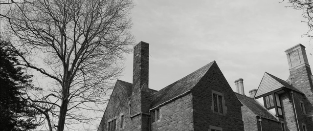 Video Reference: Architecture, Building, House, Black-and-white, Tree, Sky, Monochrome, Rural area, Roof, Monochrome photography, Person