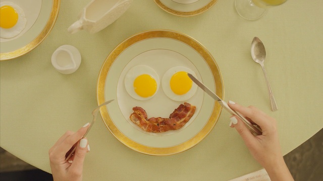 Video Reference: dishware, egg, tableware, plate, food, egg yolk, breakfast, ceramic, dish, porcelain