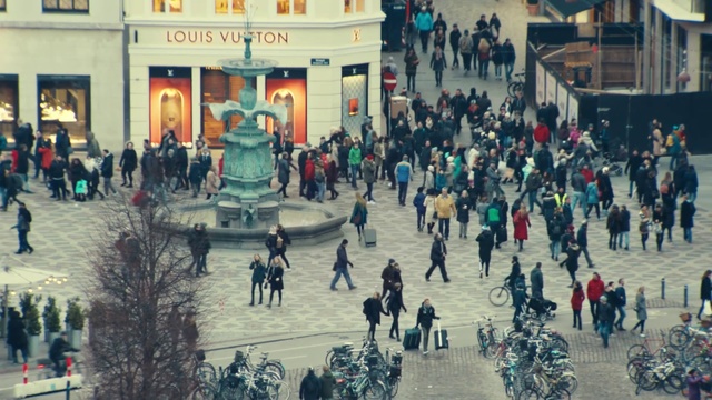 Video Reference: Crowd, Pedestrian, Architecture, Town square, City, Tourism, Street, Plaza, Building, Person