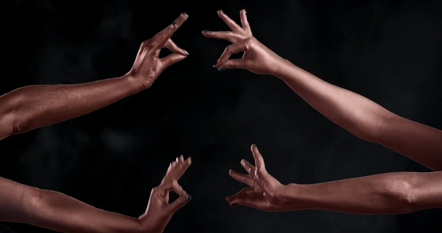 Video Reference: Hand, Arm, Finger, Gesture, Sign language, Muscle, Human body, Nail, High five, Photography