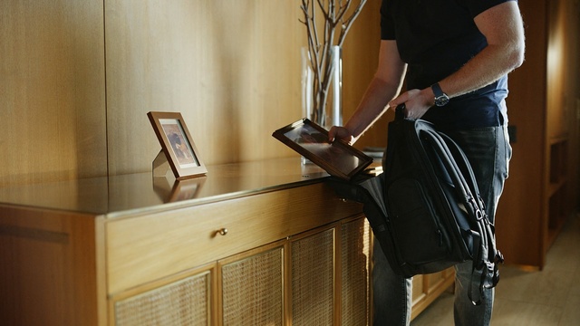 Video Reference: Standing, Furniture, Room, Table, Hardwood, Desk, Person