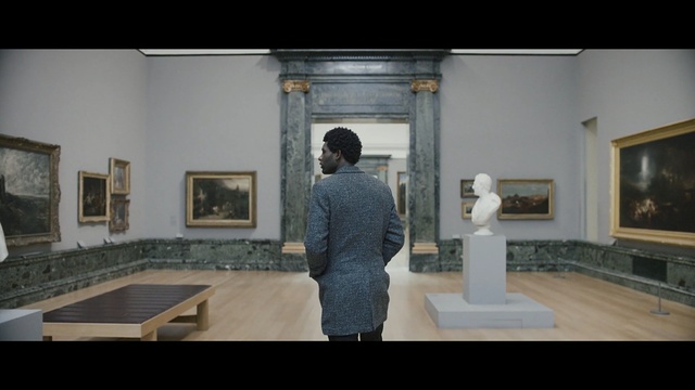 Video Reference: tourist attraction, museum, art gallery, exhibition, floor, flooring, Person