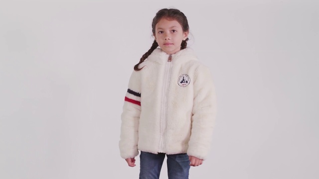 Video Reference: White, Clothing, Outerwear, Jacket, Hood, Sleeve, Beige, Fur, Coat, Textile