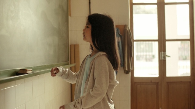 Video Reference: room, girl, shoulder, window, wood, mirror, interior design, floor, flooring, door, Person