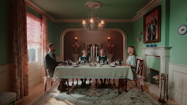 Video Reference: Room, Dining room, Property, Furniture, Interior design, Turquoise, Table, Building, Classic, House