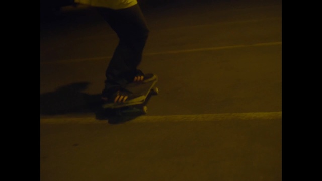 Video Reference: yellow, skateboarding equipment and supplies, skateboard, mode of transport, skateboarder, longboard, sky, skateboarding, darkness, sports equipment