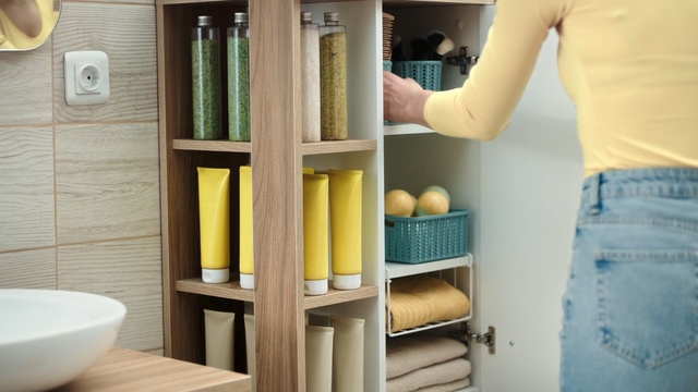Video Reference: Shelf, Furniture, Shelving, Room, Product, Yellow, Cupboard, Wood, Door