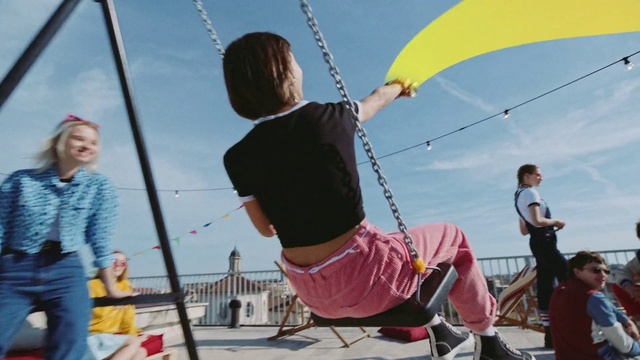 Video Reference: Swing, Public space, Outdoor play equipment, Fun, Leisure, Vacation, Recreation, Performance, Playground