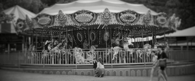 Video Reference: black, amusement ride, photograph, black and white, monochrome photography, photography, amusement park, tourist attraction, monochrome, carousel