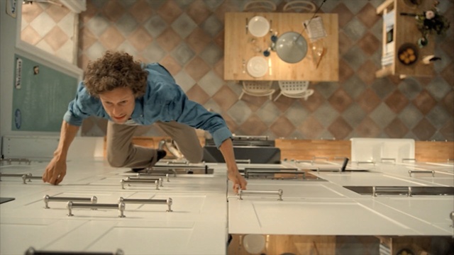 Video Reference: floor, flooring, furniture, table, design, wood, material, interior design, Person