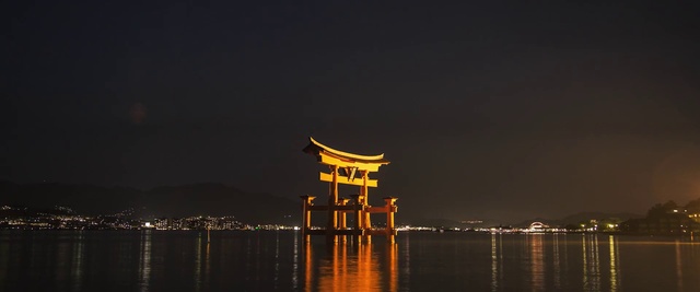 Video Reference: Torii, Landmark, Night, Sky, Water, Architecture, Calm, Shinto shrine, City