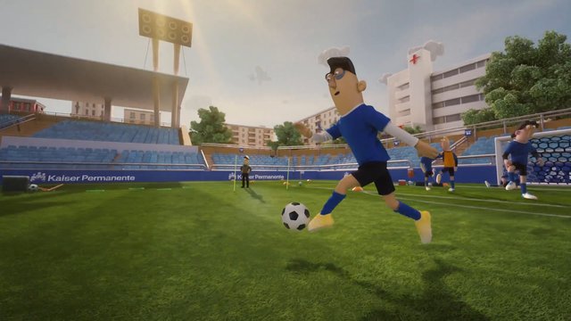 Video Reference: soccer, football, practice, training, stadium, field, cartoon, animation, player, goal, ball, outdoor, sports, drill, arena, team