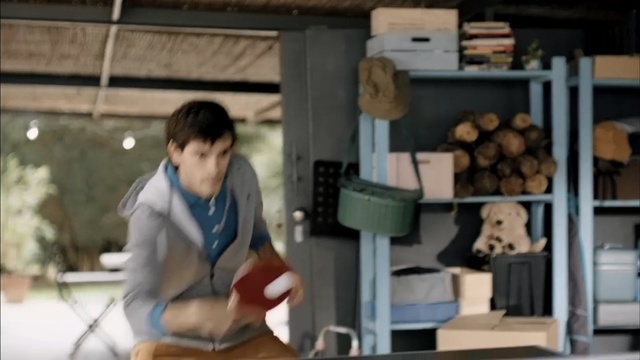 Video Reference: man, ping pong, garage, backyard, game