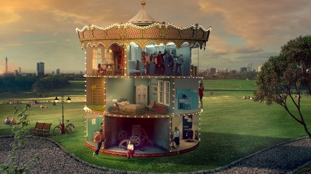 Video Reference: Sky, Amusement ride, Park, House, Architecture, Tourist attraction, Building, Amusement park, Recreation, Carousel