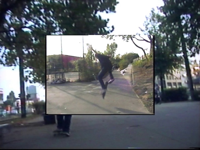 Video Reference: Tree, Sport venue, Snapshot, Mode of transport, Asphalt, Photography, Recreation, Street stunts, Pedestrian, Sports equipment