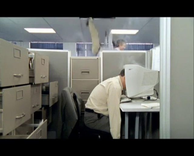 Video Reference: Office, Photocopier, Room, Furniture, Filing cabinet, Job, Building