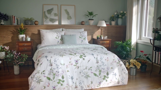 Video Reference: Bedroom, Bed sheet, Bedding, Bed, Furniture, Room, Duvet cover, Bed frame, Textile, Duvet