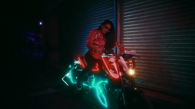Video Reference: girl, low light, bike, moto, neon, night