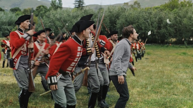 Video Reference: grass, troop, recreation, tree, middle ages, grenadier, event, musician