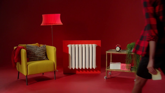 Video Reference: Red, Room, Furniture, Interior design, Lighting, Pink, Magenta, Lampshade, Lighting accessory, Floor